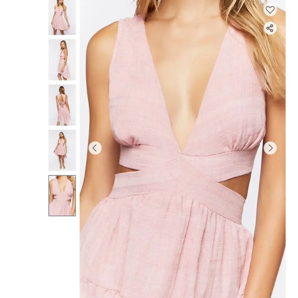 Cutout High-Low Midi Dress - Pink Linen Open Back Deep V Mini Dress - Picture 6 of 6